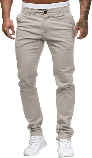 Mens Chinos Slim Fit Stretch Flat-Front Skinny Dress Pants Comfort Casual Solid Trousers