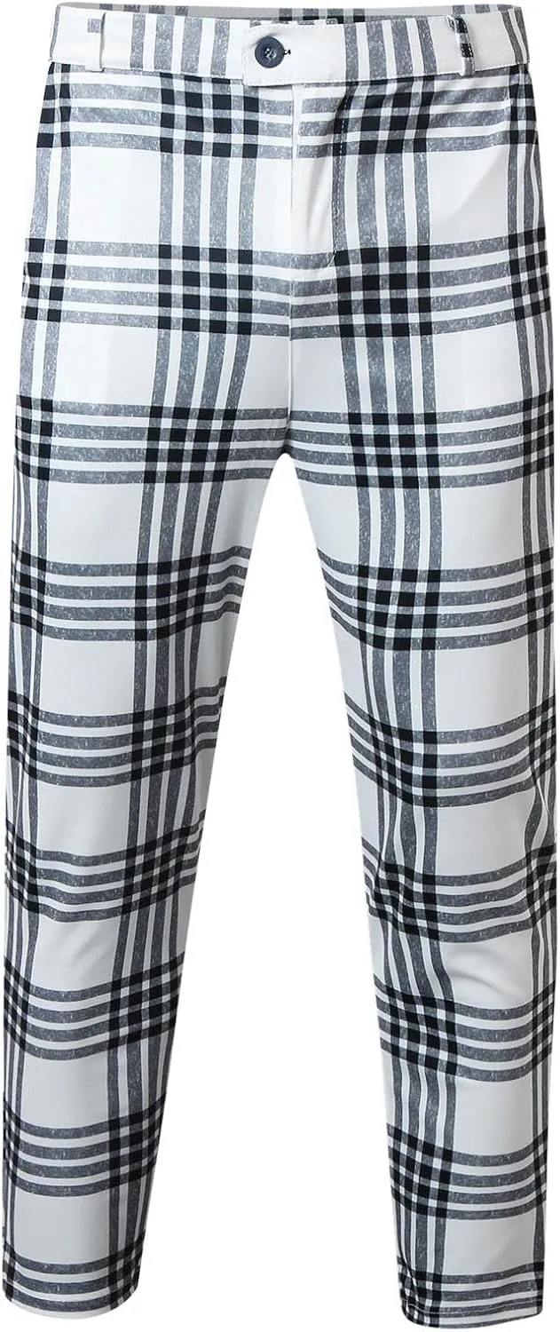 Men's Dress Pants Plaid Skinny Slim Fit Dress Pants Stretch Business Golf Pencil Chinos Pants Trousers