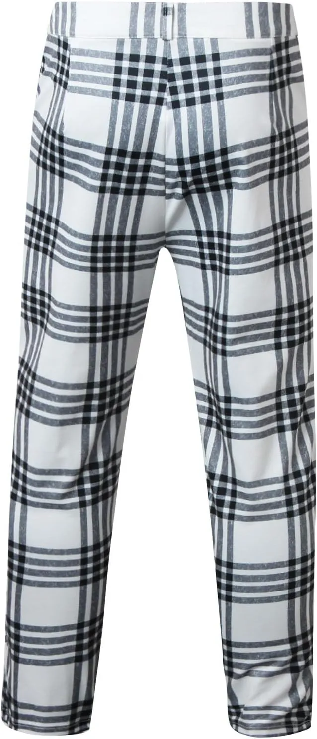 Men's Dress Pants Plaid Skinny Slim Fit Dress Pants Stretch Business Golf Pencil Chinos Pants Trousers