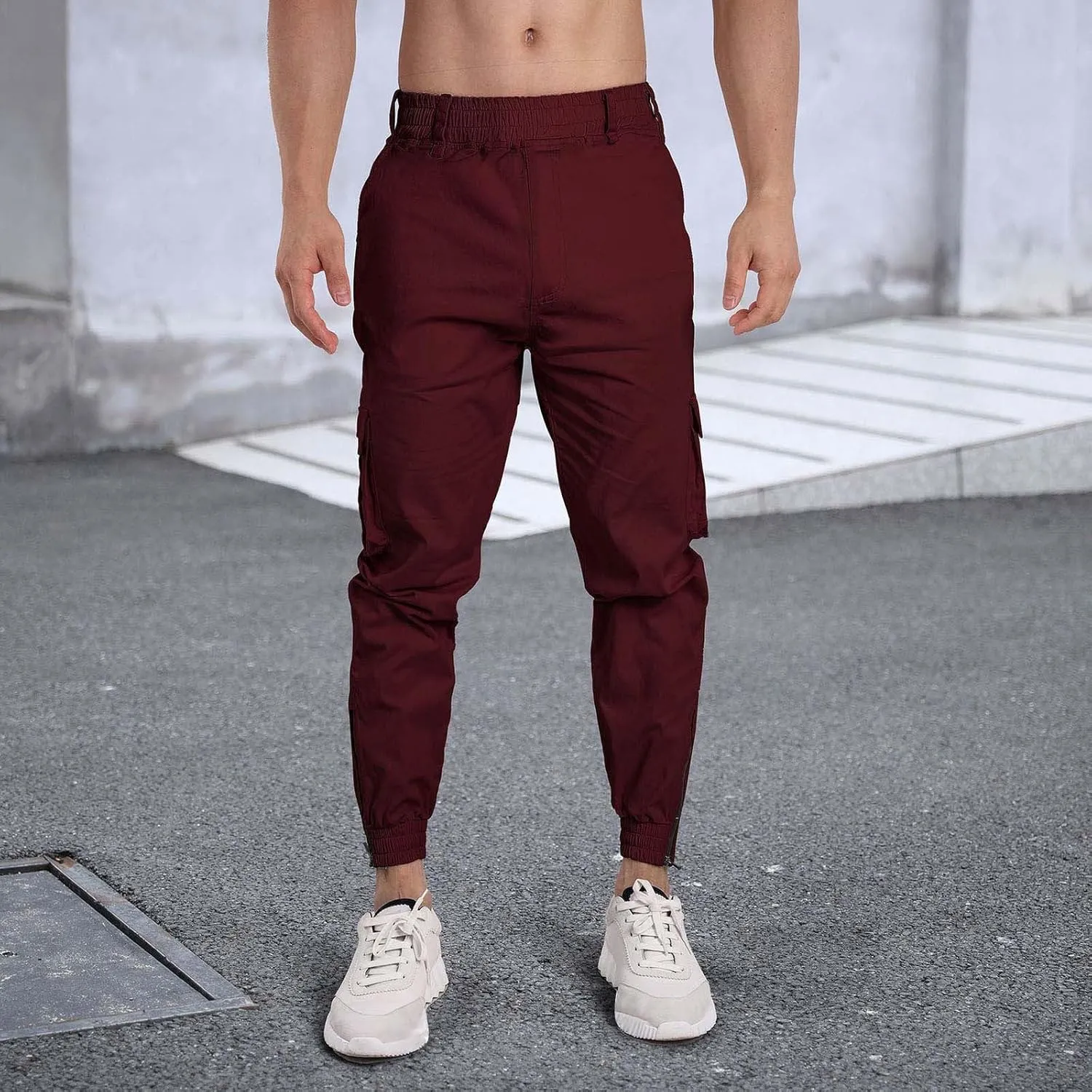 Men's Hiking Cargo Pants Joggers Slim Fit Stretch Lightweight Casual Elastic Waist Tapered Work Pants with Pockets