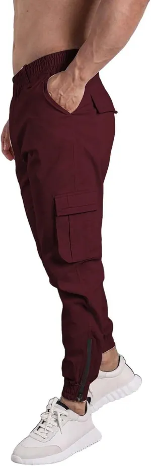 Men's Hiking Cargo Pants Joggers Slim Fit Stretch Lightweight Casual Elastic Waist Tapered Work Pants with Pockets