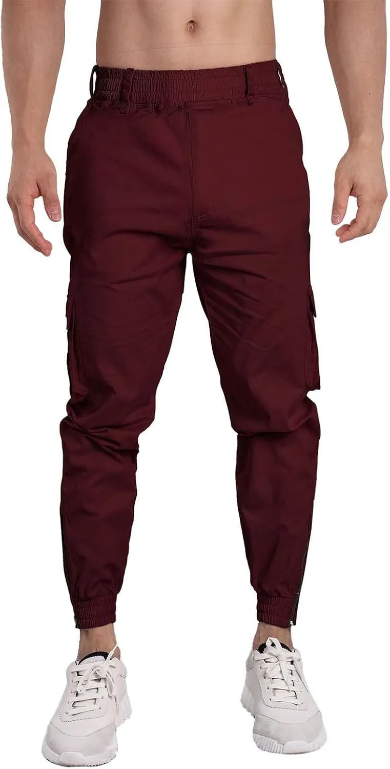 Men's Hiking Cargo Pants Joggers Slim Fit Stretch Lightweight Casual Elastic Waist Tapered Work Pants with Pockets