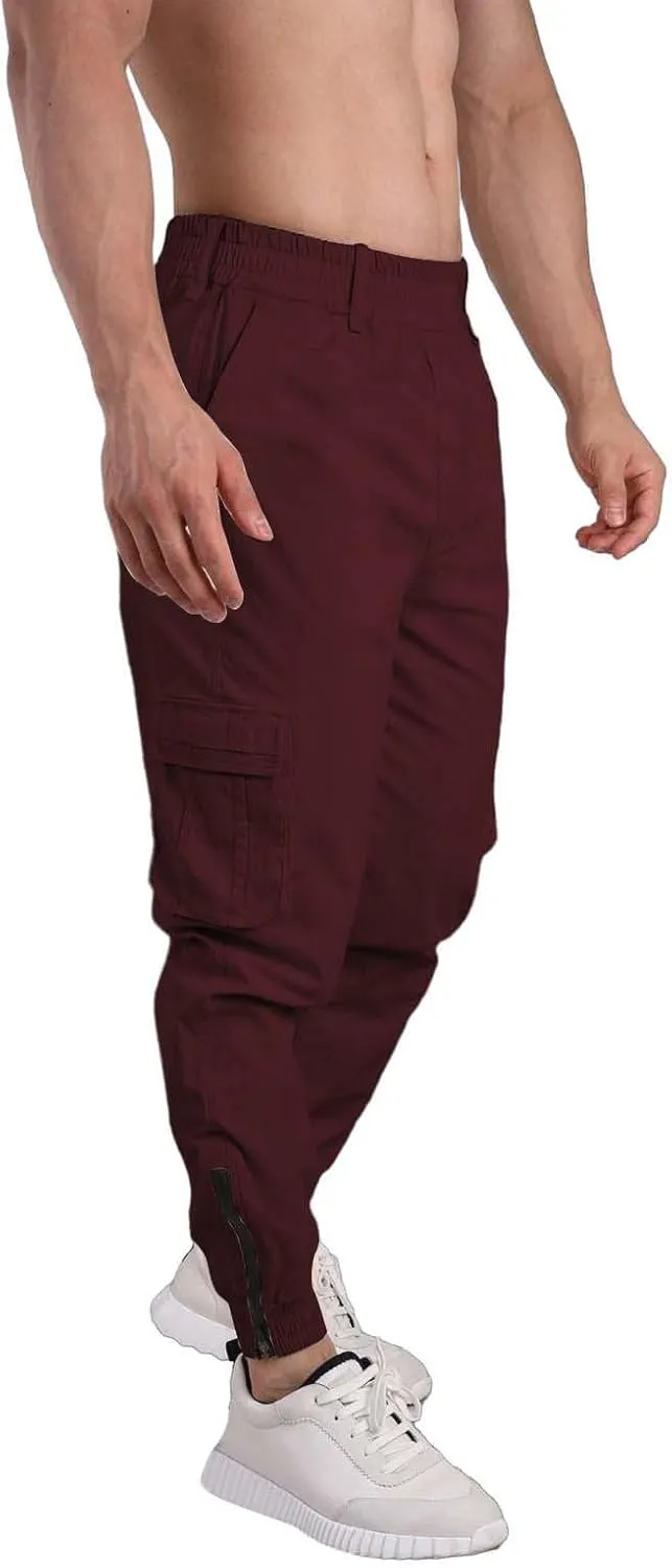 Men's Hiking Cargo Pants Joggers Slim Fit Stretch Lightweight Casual Elastic Waist Tapered Work Pants with Pockets