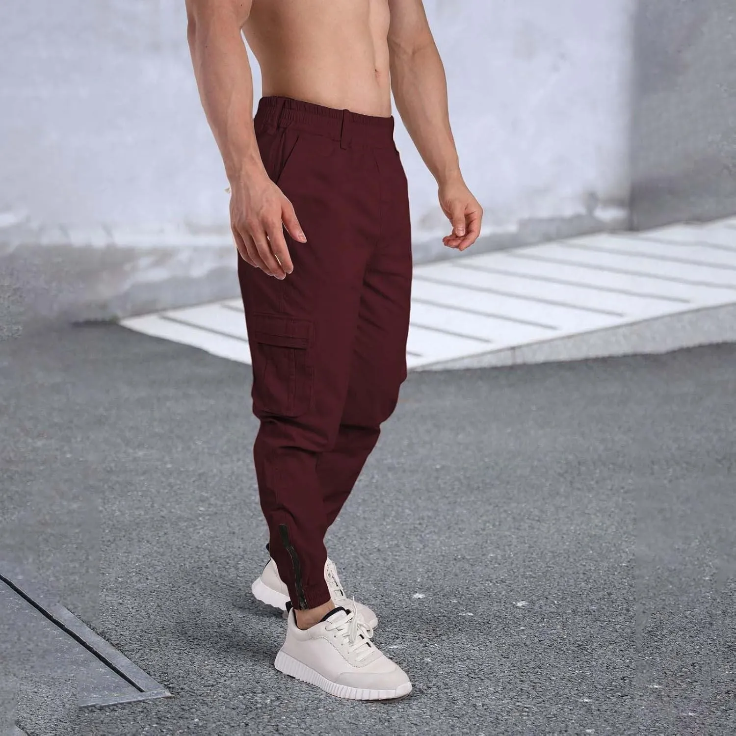Men's Hiking Cargo Pants Joggers Slim Fit Stretch Lightweight Casual Elastic Waist Tapered Work Pants with Pockets