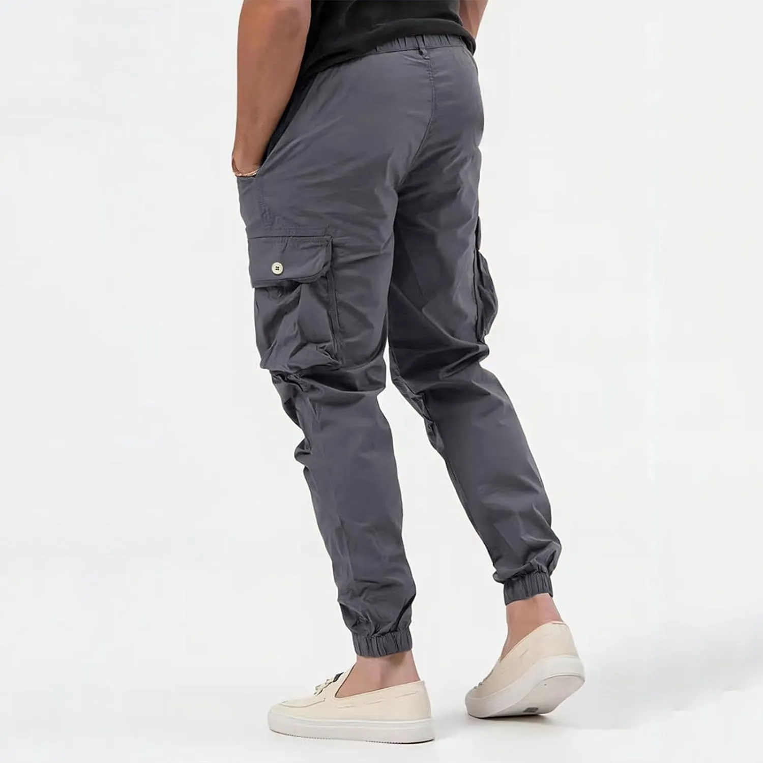 Men's Hiking Cargo Pants Slim Fit Stretch Lightweight Casual Joggers Drawstring Elastic Waist Workout Pants with Pockets