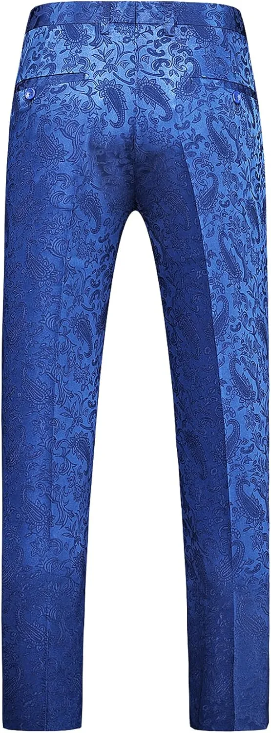 Mens Jacquard Floral Dress Pants Slim Fit Tuxedo Suit Pants