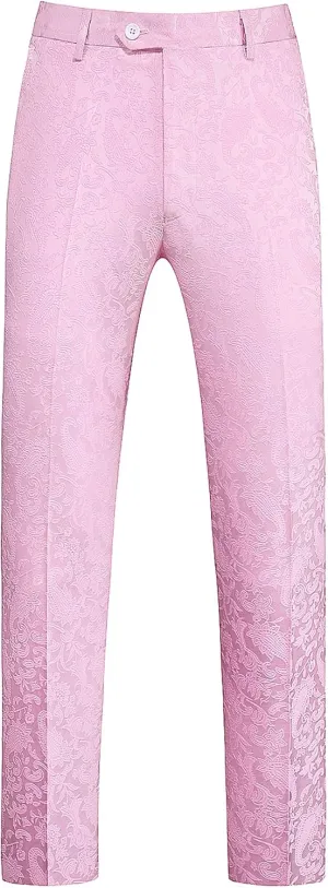 Mens Jacquard Floral Dress Pants Slim Fit Tuxedo Suit Pants