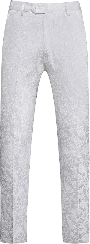 Mens Jacquard Floral Dress Pants Slim Fit Tuxedo Suit Pants