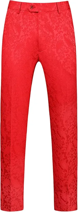 Mens Jacquard Floral Dress Pants Slim Fit Tuxedo Suit Pants