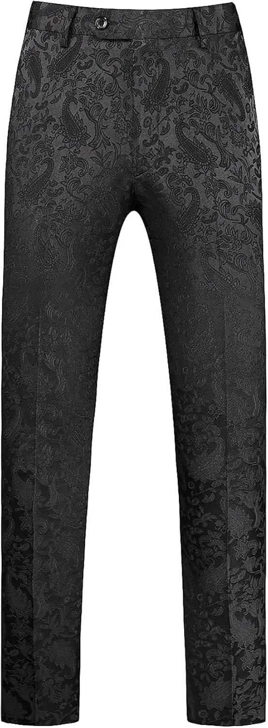 Mens Jacquard Floral Dress Pants Slim Fit Tuxedo Suit Pants