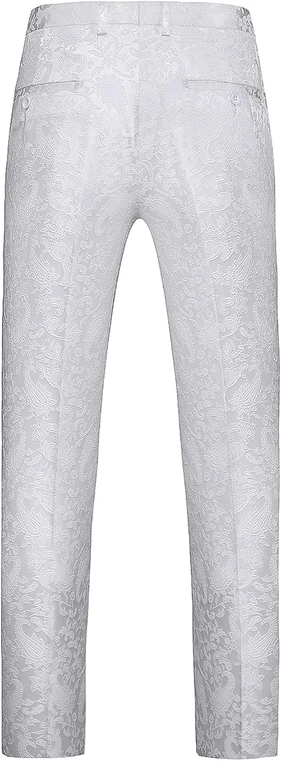 Mens Jacquard Floral Dress Pants Slim Fit Tuxedo Suit Pants