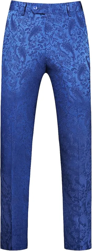 Mens Jacquard Floral Dress Pants Slim Fit Tuxedo Suit Pants