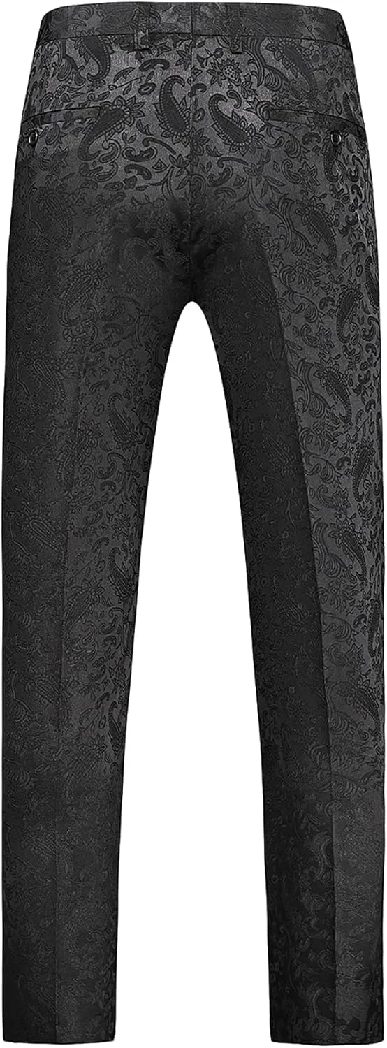Mens Jacquard Floral Dress Pants Slim Fit Tuxedo Suit Pants
