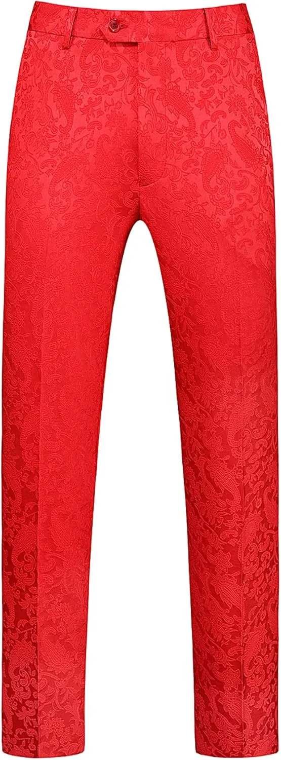 Mens Jacquard Floral Dress Pants Slim Fit Tuxedo Suit Pants