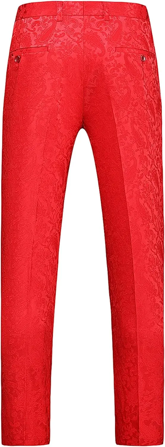 Mens Jacquard Floral Dress Pants Slim Fit Tuxedo Suit Pants