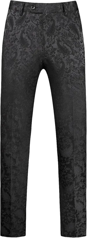 Mens Jacquard Floral Dress Pants Slim Fit Tuxedo Suit Pants