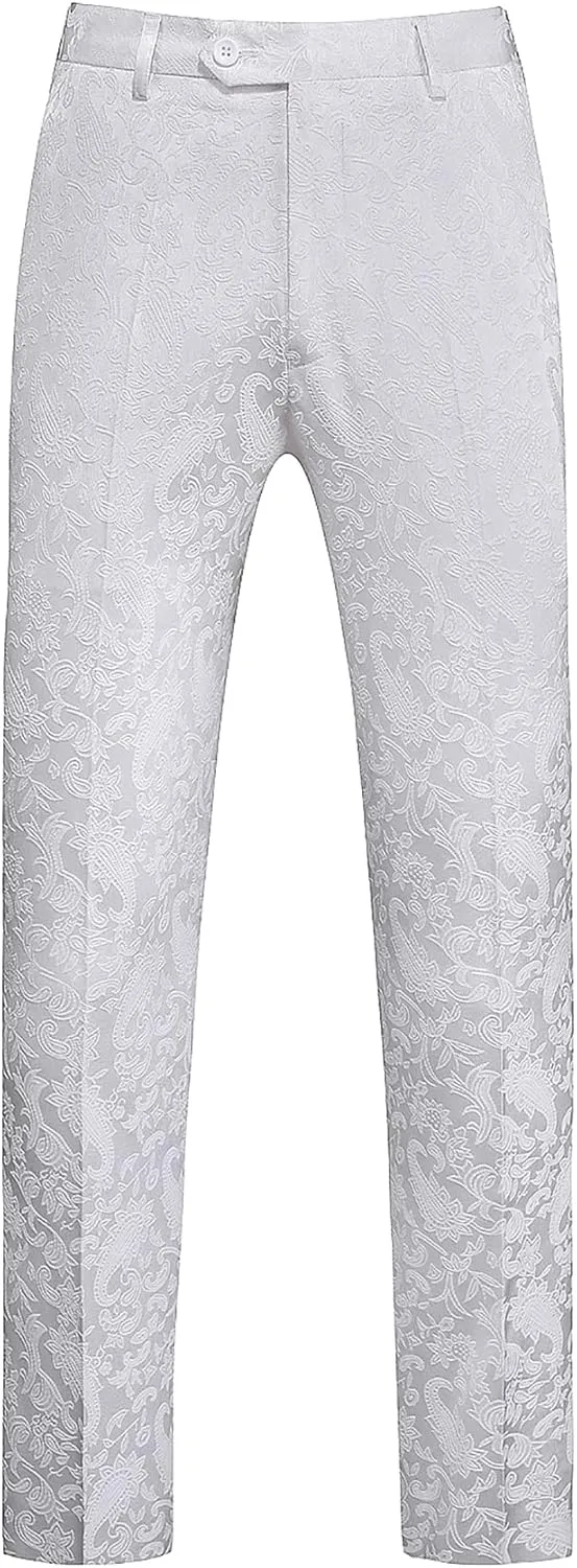 Mens Jacquard Floral Dress Pants Slim Fit Tuxedo Suit Pants