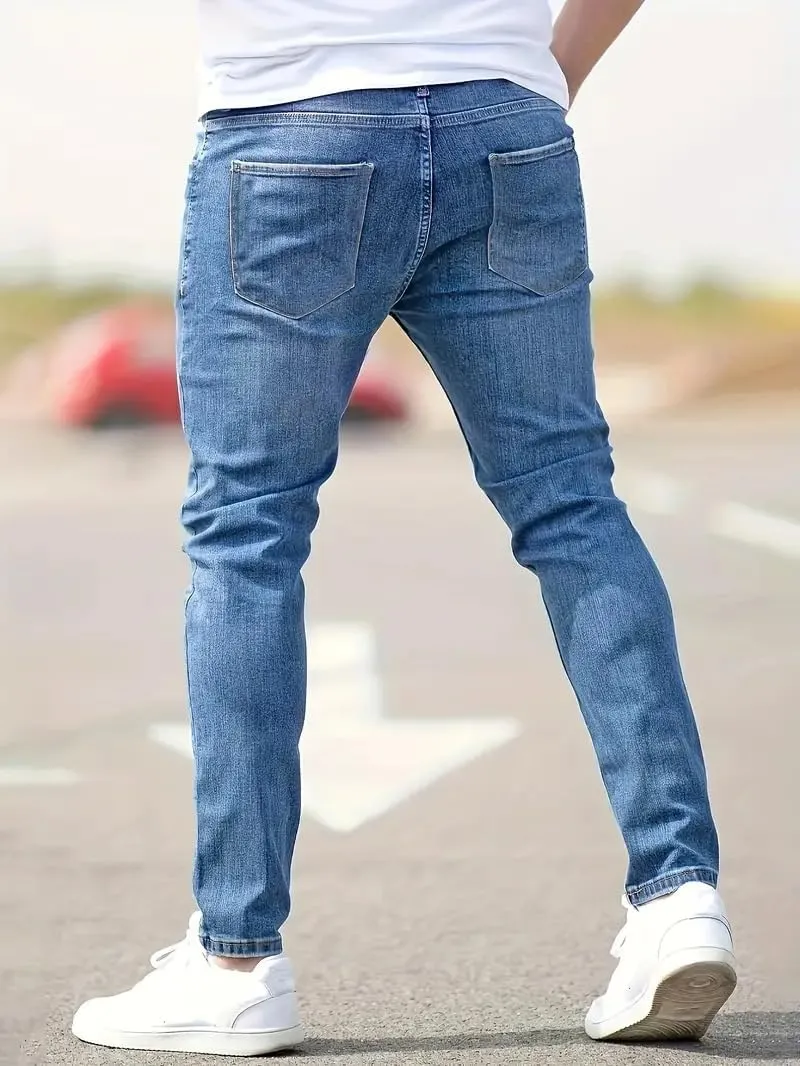 Mens Jeans Stretch Destroyed Ripped Skinny Jeans Slim Fit Denim Pants Comfort Fashion Tapered Pants Boyfriend Gift
