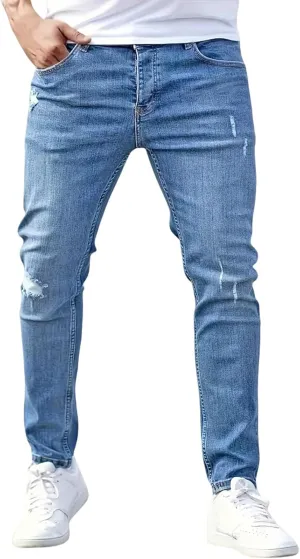 Mens Jeans Stretch Destroyed Ripped Skinny Jeans Slim Fit Denim Pants Comfort Fashion Tapered Pants Boyfriend Gift