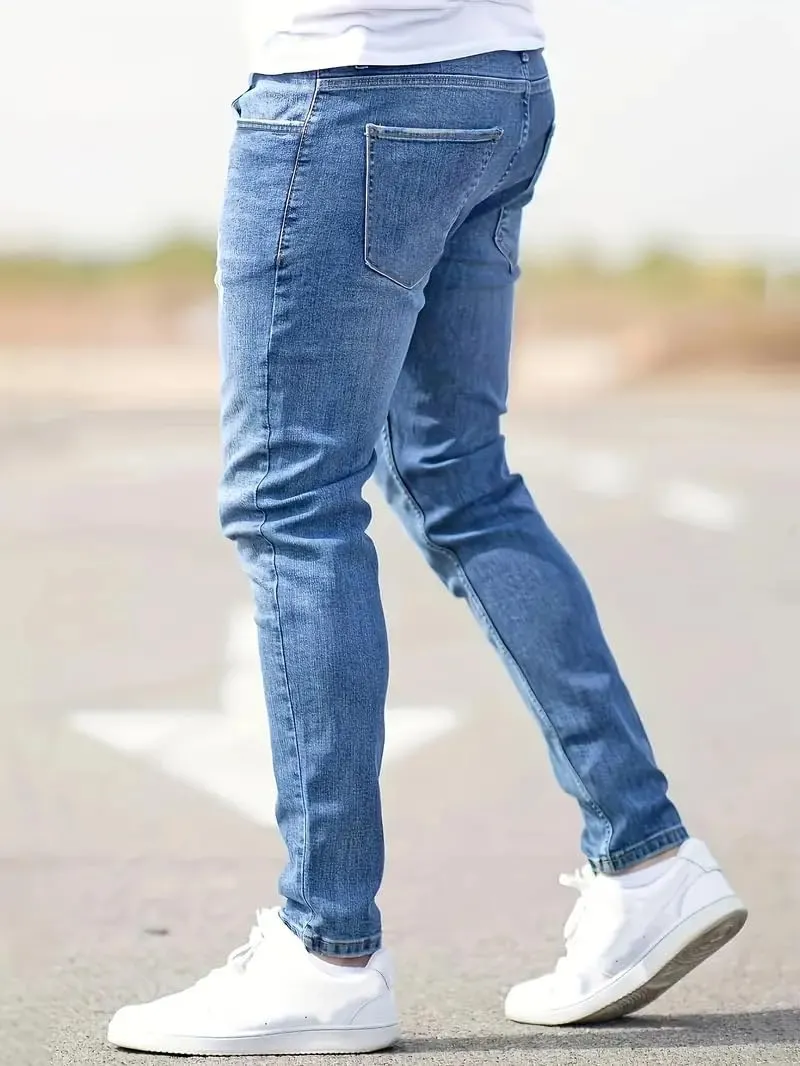 Mens Jeans Stretch Destroyed Ripped Skinny Jeans Slim Fit Denim Pants Comfort Fashion Tapered Pants Boyfriend Gift