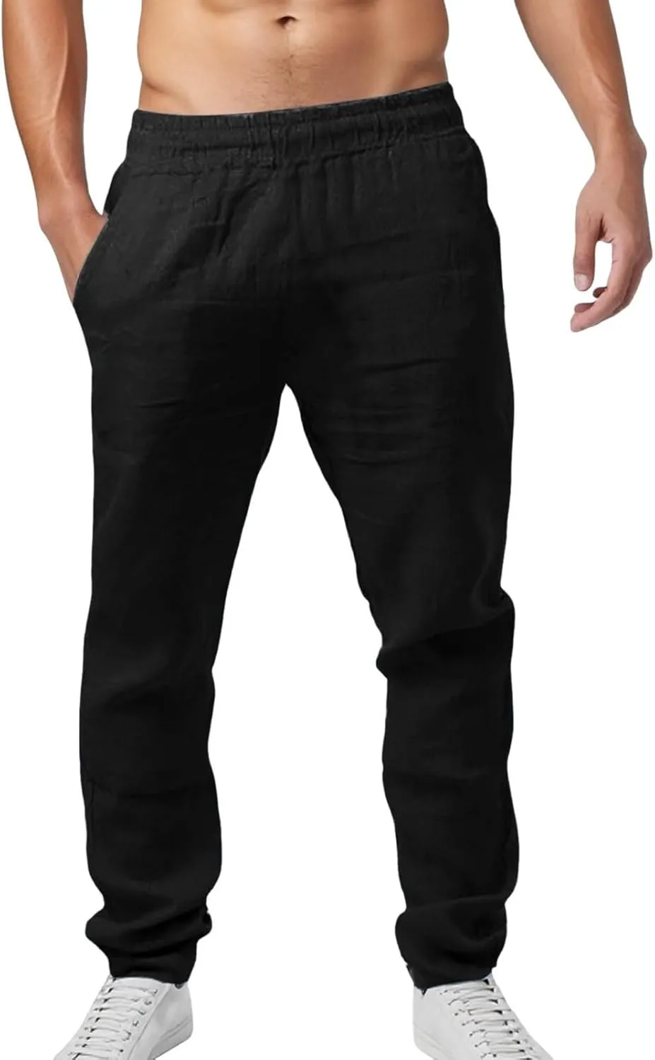Mens Pants Casual Solid Color Vacation Elastic-Waisted Cotton Drawstring Pant Fashion Relax Fit High-Waisted Outfits