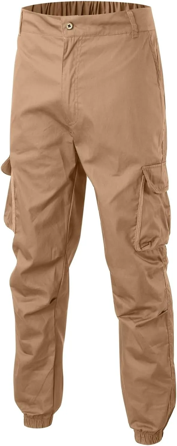 Mens Resort Wear 2025 Polyester Joggers Pant Casual Cargo Pants Drawstring Loose Elastic Waist Baggy Tapered Sweatpants