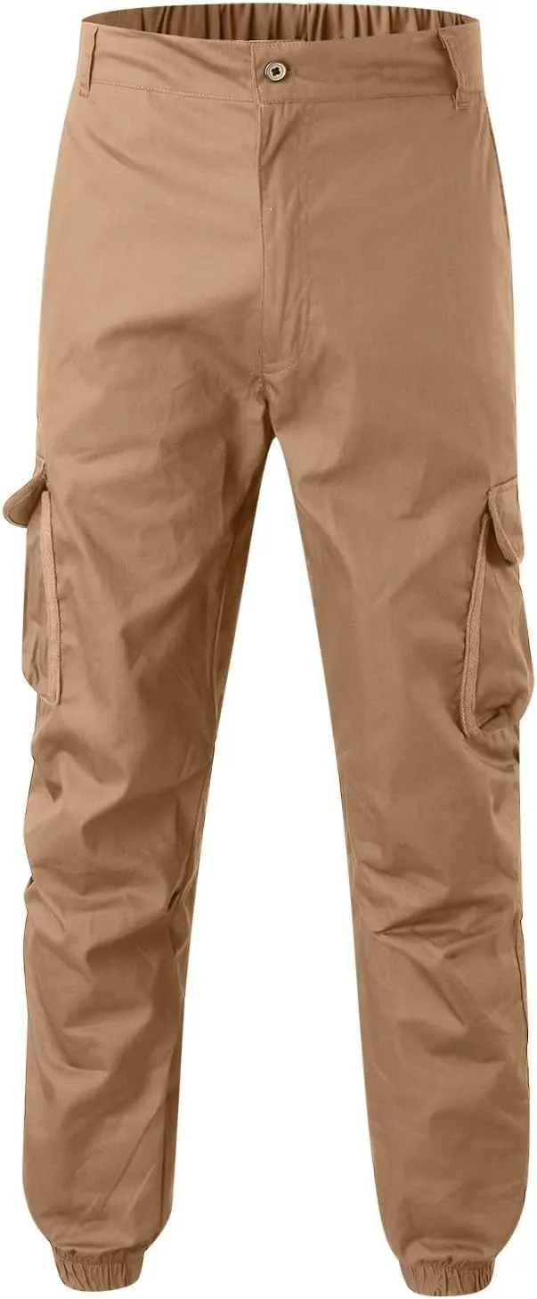 Mens Resort Wear 2025 Polyester Joggers Pant Casual Cargo Pants Drawstring Loose Elastic Waist Baggy Tapered Sweatpants