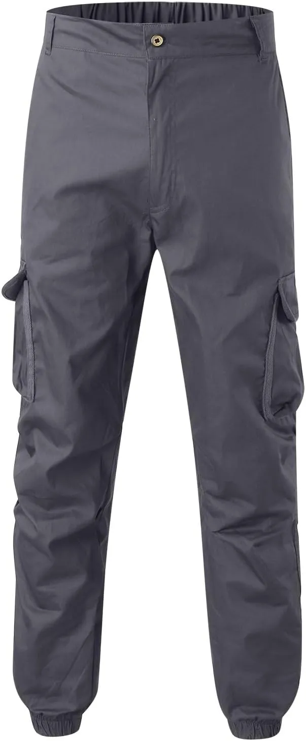 Mens Resort Wear 2025 Polyester Joggers Pant Casual Cargo Pants Drawstring Loose Elastic Waist Baggy Tapered Sweatpants