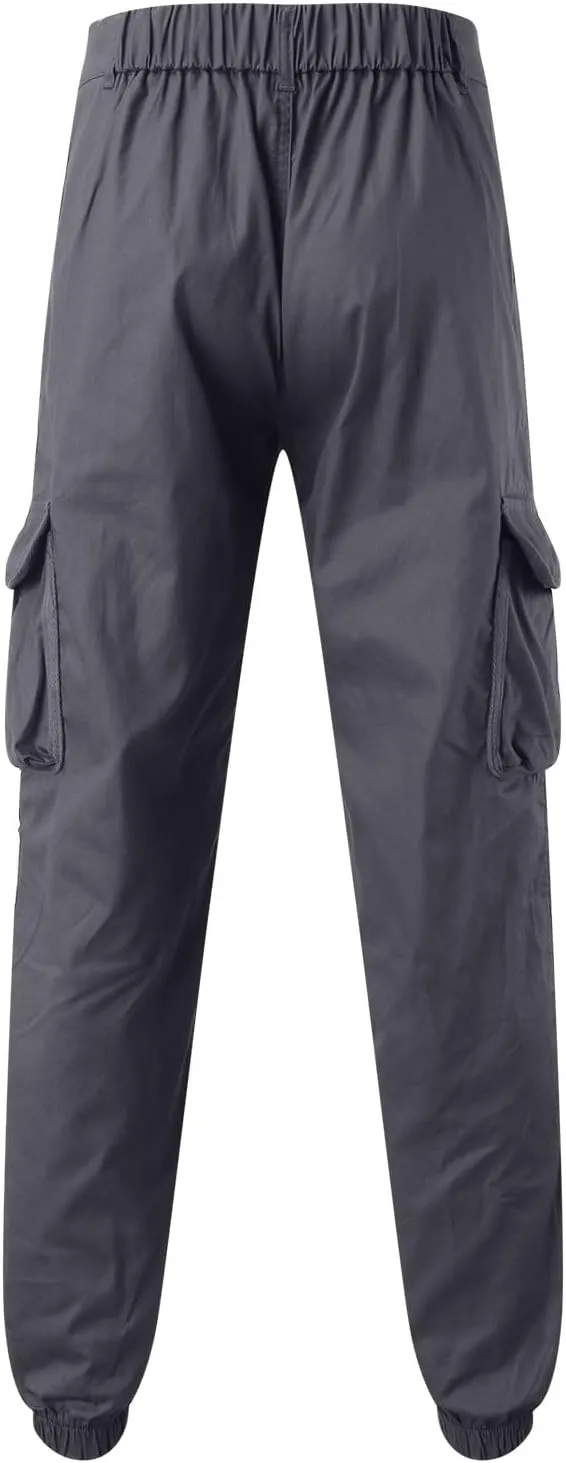 Mens Resort Wear 2025 Polyester Joggers Pant Casual Cargo Pants Drawstring Loose Elastic Waist Baggy Tapered Sweatpants