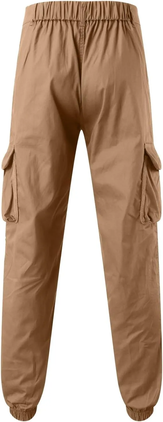 Mens Resort Wear 2025 Polyester Joggers Pant Casual Cargo Pants Drawstring Loose Elastic Waist Baggy Tapered Sweatpants