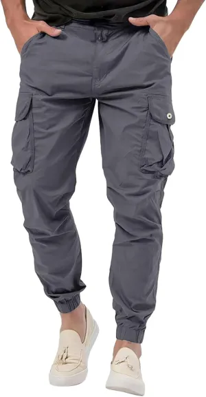 Mens Resort Wear 2025 Polyester Joggers Pant Casual Cargo Pants Drawstring Loose Elastic Waist Baggy Tapered Sweatpants