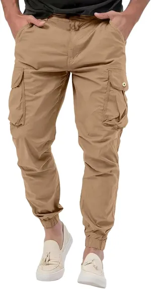 Mens Resort Wear 2025 Polyester Joggers Pant Casual Cargo Pants Drawstring Loose Elastic Waist Baggy Tapered Sweatpants