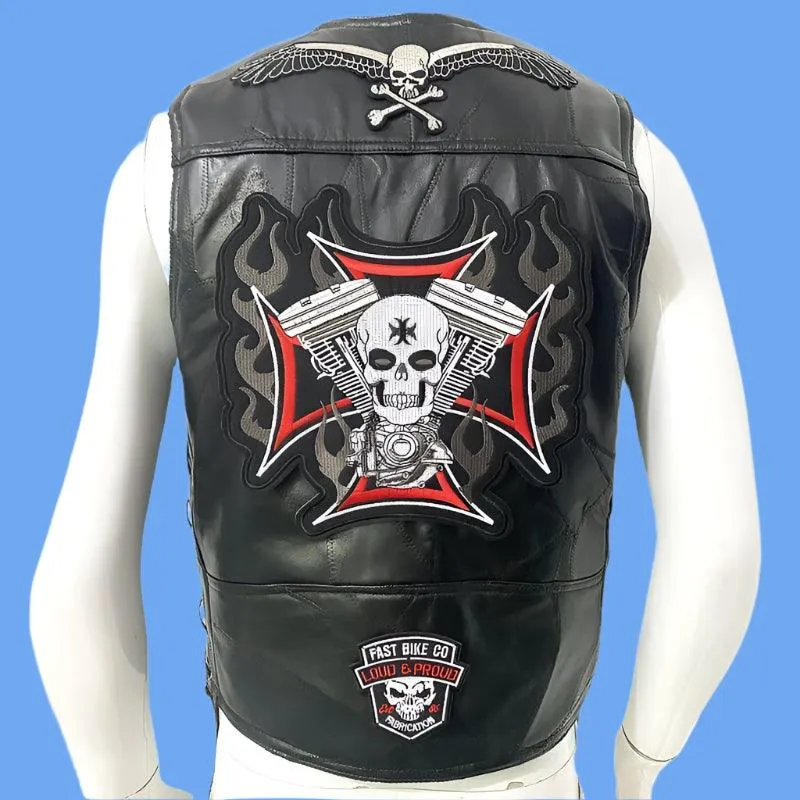 Men's Sleeveless Motorcycle Streetwear Biker Waistcoat Vest Leather Jacket