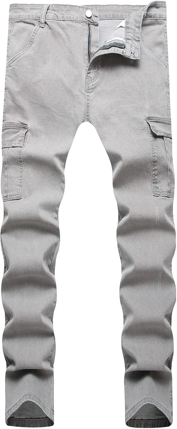 Men's Slim Fit Denim Jeans Casual Fashion Tapered Cargo Jeans Straight Leg Pants Trousers Streetwear Hip Hop Jean