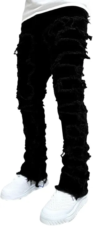 Men's Slim Fit Stretch Ripped Jeans Straight Leg Skinny Biker Jeans Fashion Vintage Distressed Hip Hop Denim Pants