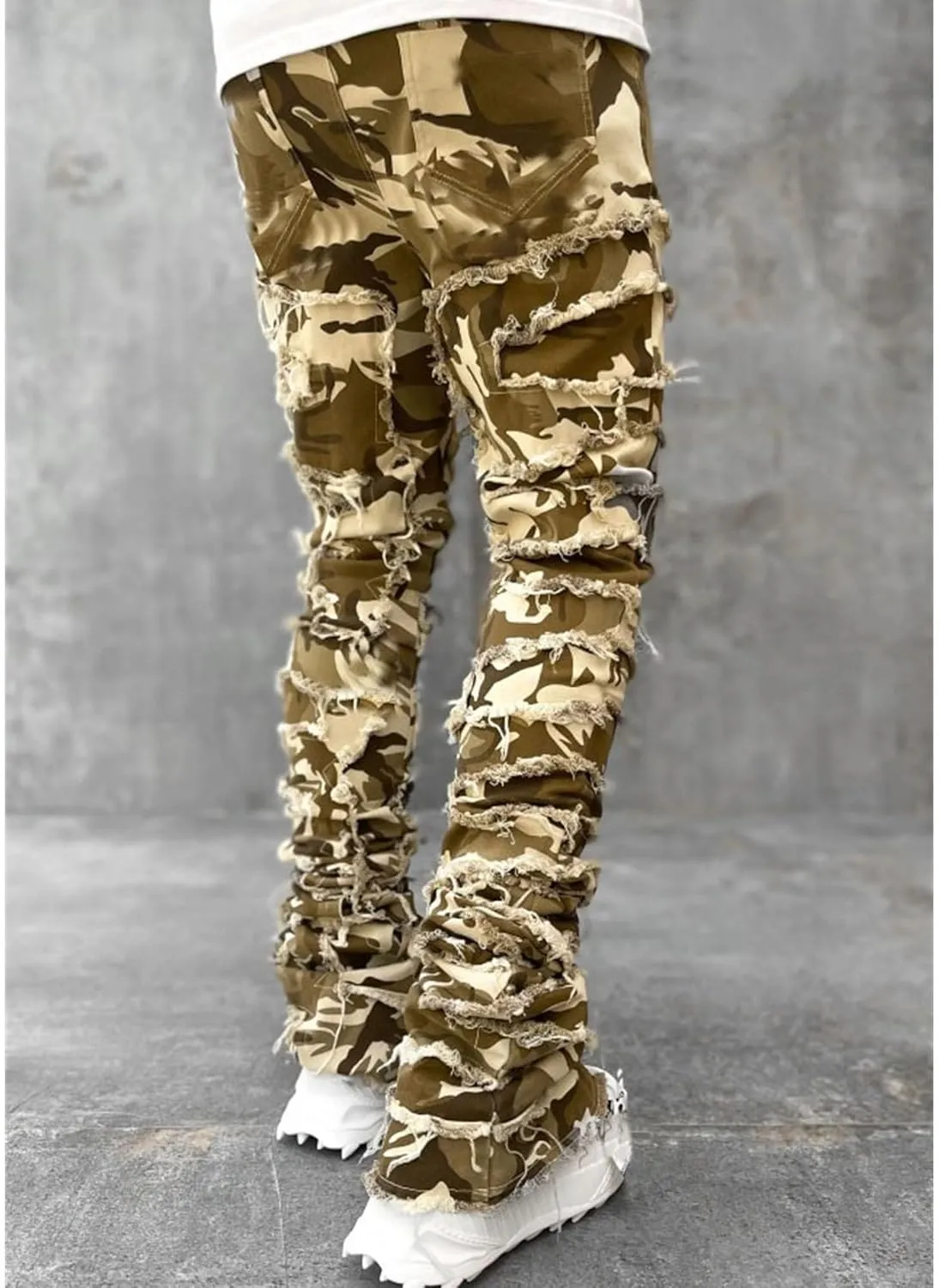 Men's Slim Fit Stretch Ripped Jeans Straight Leg Skinny Biker Jeans Fashion Vintage Distressed Hip Hop Denim Pants