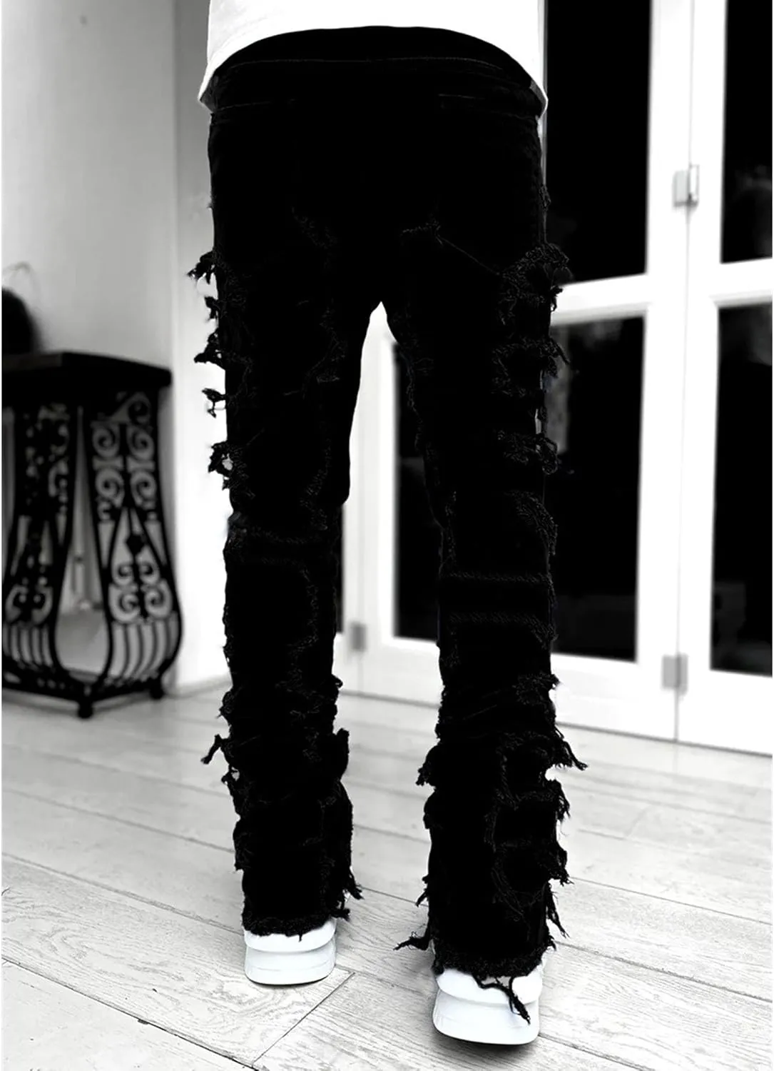 Men's Slim Fit Stretch Ripped Jeans Straight Leg Skinny Biker Jeans Fashion Vintage Distressed Hip Hop Denim Pants