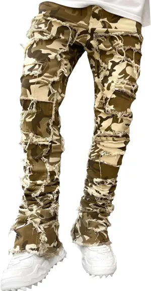 Men's Slim Fit Stretch Ripped Jeans Straight Leg Skinny Biker Jeans Fashion Vintage Distressed Hip Hop Denim Pants