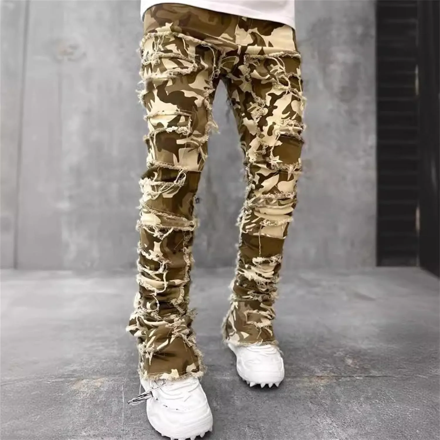 Men's Slim Fit Stretch Ripped Jeans Straight Leg Skinny Biker Jeans Fashion Vintage Distressed Hip Hop Denim Pants