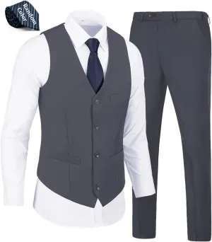 Mens Suits Vest Pants Set 2 Pieces Slim Fit Wedding Groomsmen Suit for Men Formal