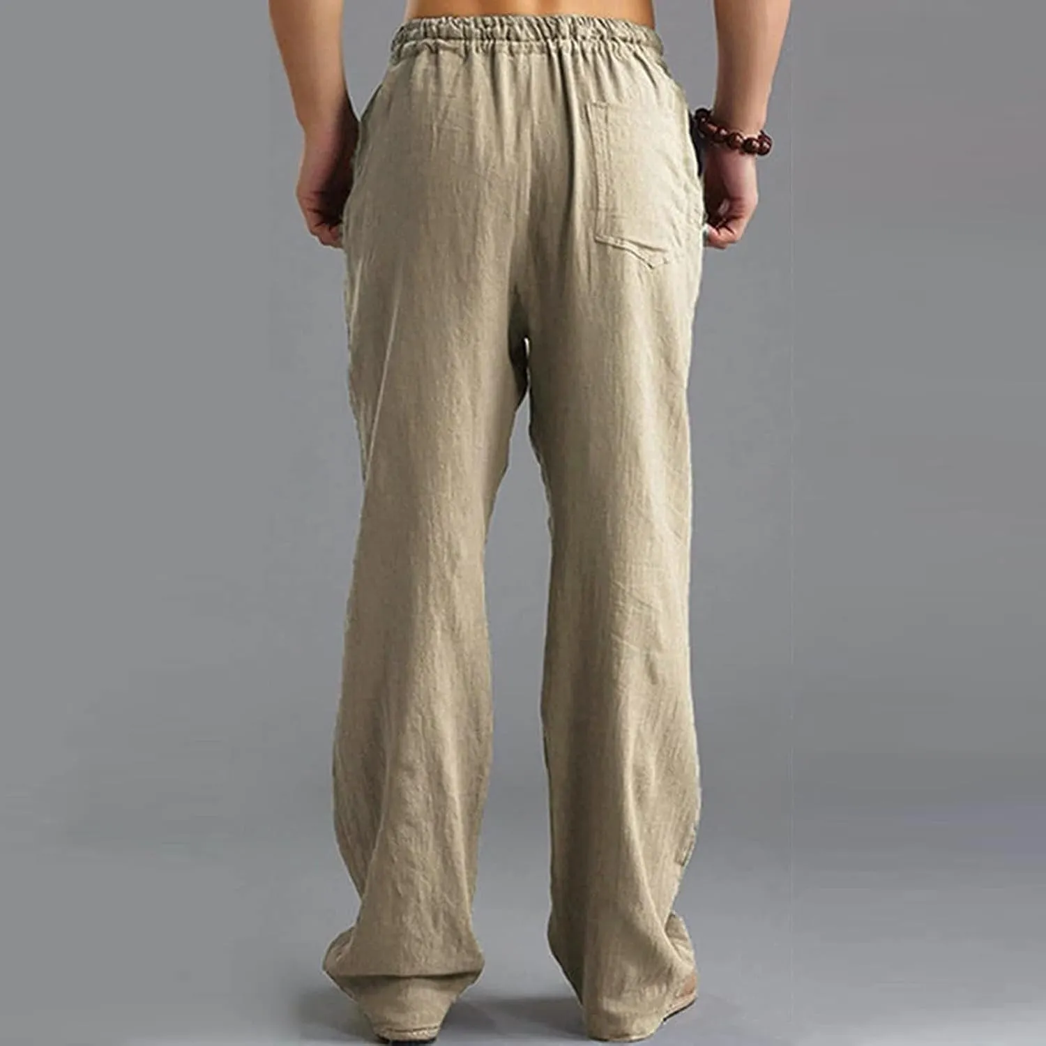 Men's Summer Pants Drawstring Waist Plain Casual Pants Lightweight Vacation Beach Slacks Plus Size Baggy Trousers
