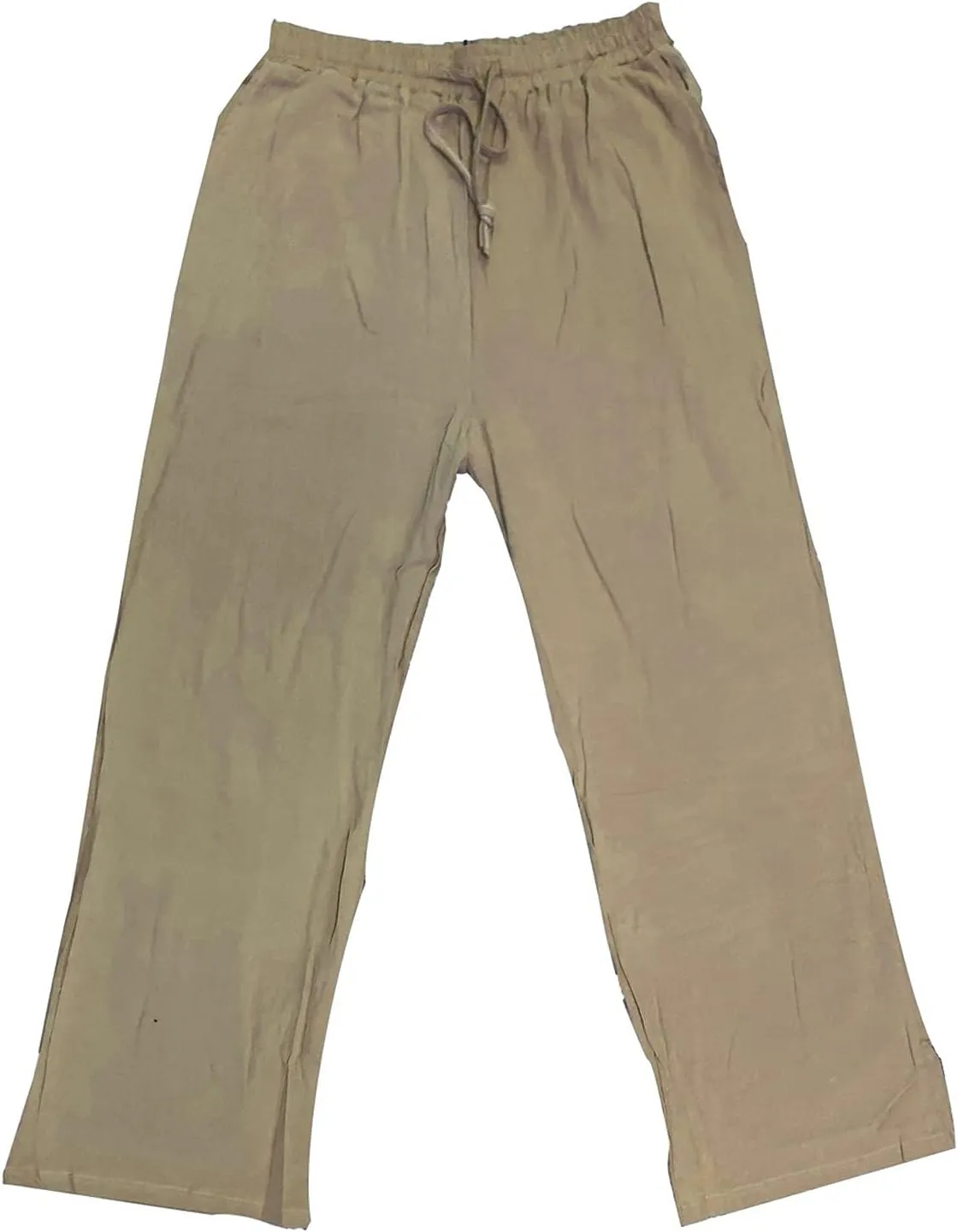 Men's Summer Pants Drawstring Waist Plain Casual Pants Lightweight Vacation Beach Slacks Plus Size Baggy Trousers