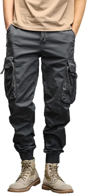 Mens Sweatpants Open Bottom Men's Lightweight Cargo Trouser Hiking Pants Casual Jogger Pants with Multi Pockets