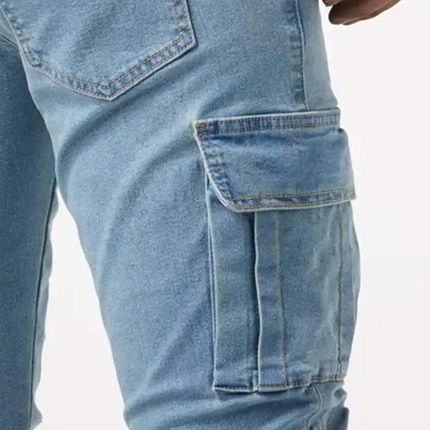 Men's Tapered Leg Cargo Jogger Jeans Slim Fit Stretch Skinny Biker Jeans Casual Fashion Hip Hop Denim Pants