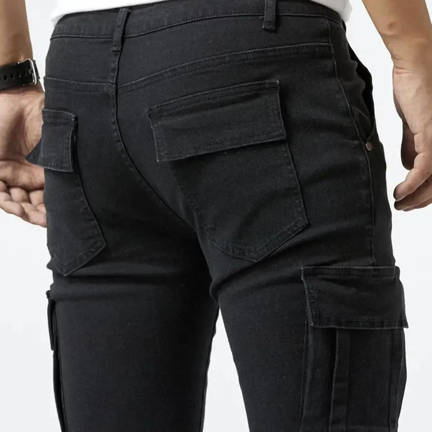 Men's Tapered Leg Cargo Jogger Jeans Slim Fit Stretch Skinny Biker Jeans Casual Fashion Hip Hop Denim Pants