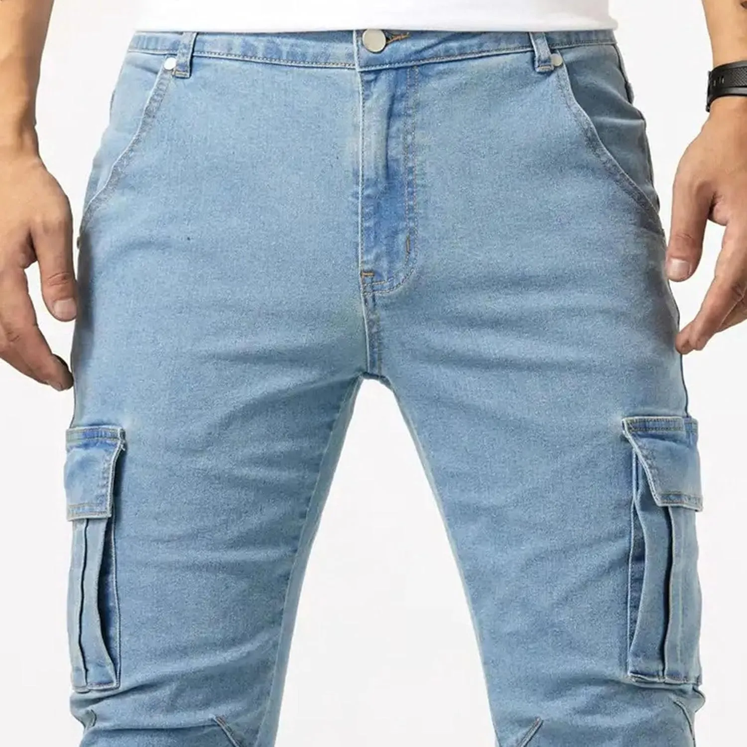 Men's Tapered Leg Cargo Jogger Jeans Slim Fit Stretch Skinny Biker Jeans Casual Fashion Hip Hop Denim Pants