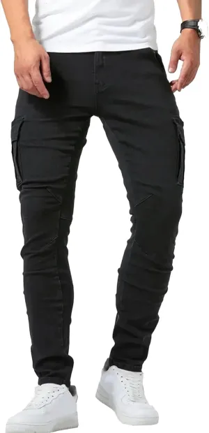 Men's Tapered Leg Cargo Jogger Jeans Slim Fit Stretch Skinny Biker Jeans Casual Fashion Hip Hop Denim Pants