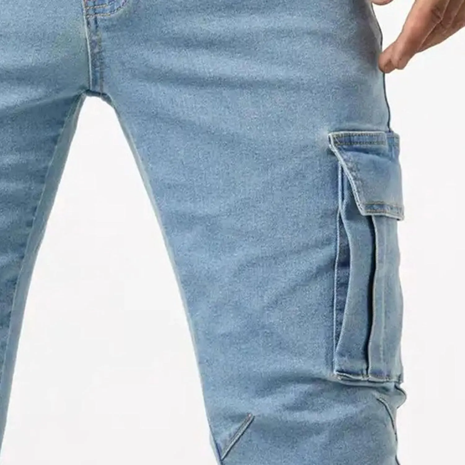 Men's Tapered Leg Cargo Jogger Jeans Slim Fit Stretch Skinny Biker Jeans Casual Fashion Hip Hop Denim Pants