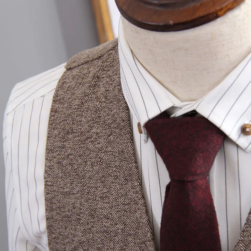 Men's V-Neck Sleeveless Slim Fit Jacket Casual Wool Vests