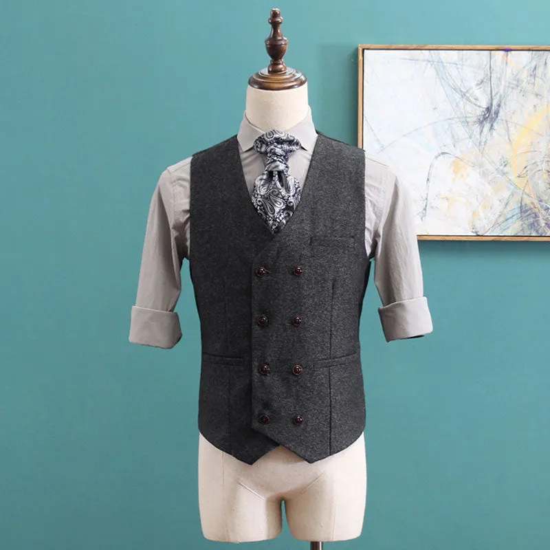 Men's V-Neck Sleeveless Slim Fit Jacket Casual Wool Vests